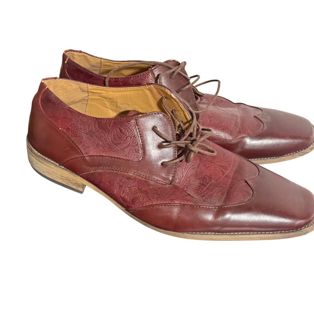 Antonio Cerrelli Elite Mens Burgundy Floral Embossed Wingtip Oxford Shoes 11